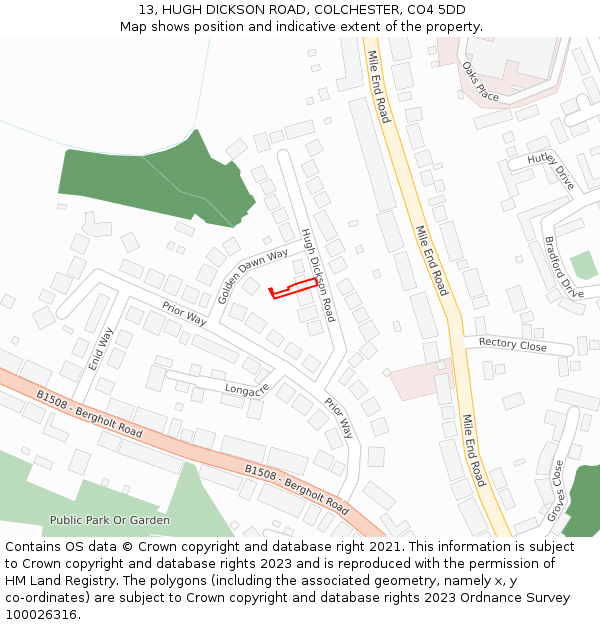 13, HUGH DICKSON ROAD, COLCHESTER, CO4 5DD: Location map and indicative extent of plot