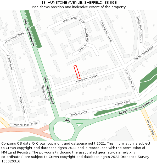 13, HUNSTONE AVENUE, SHEFFIELD, S8 8GE: Location map and indicative extent of plot