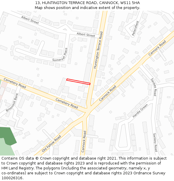 13, HUNTINGTON TERRACE ROAD, CANNOCK, WS11 5HA: Location map and indicative extent of plot