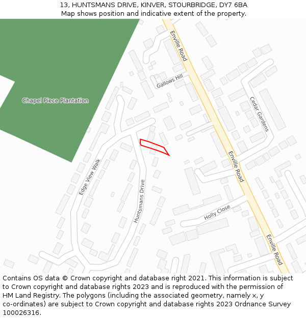 13, HUNTSMANS DRIVE, KINVER, STOURBRIDGE, DY7 6BA: Location map and indicative extent of plot