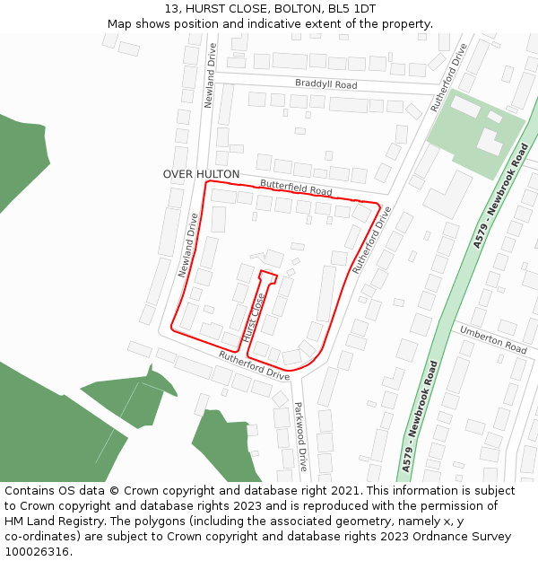 13, HURST CLOSE, BOLTON, BL5 1DT: Location map and indicative extent of plot