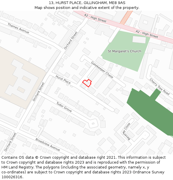 13, HURST PLACE, GILLINGHAM, ME8 9AS: Location map and indicative extent of plot