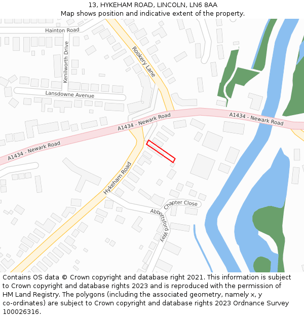 13, HYKEHAM ROAD, LINCOLN, LN6 8AA: Location map and indicative extent of plot