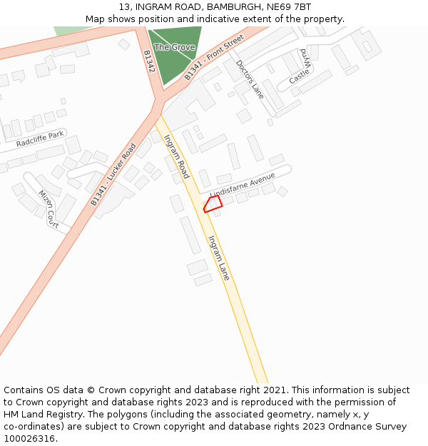 13, INGRAM ROAD, BAMBURGH, NE69 7BT: Location map and indicative extent of plot