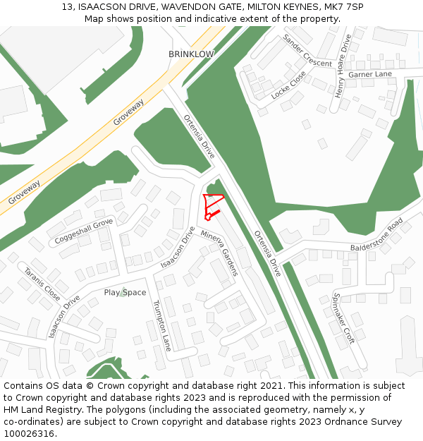 13, ISAACSON DRIVE, WAVENDON GATE, MILTON KEYNES, MK7 7SP: Location map and indicative extent of plot