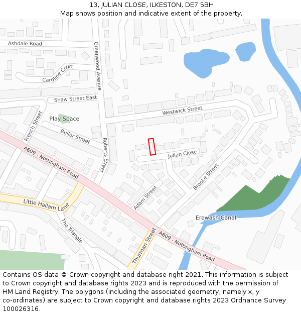 13, JULIAN CLOSE, ILKESTON, DE7 5BH: Location map and indicative extent of plot