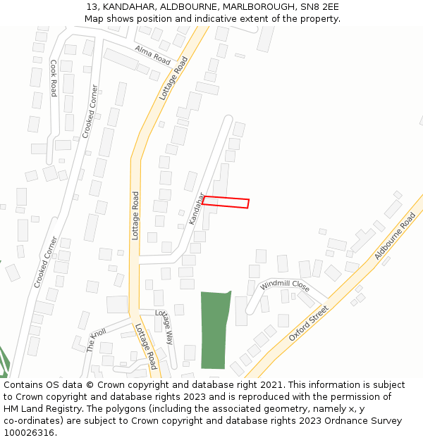 13, KANDAHAR, ALDBOURNE, MARLBOROUGH, SN8 2EE: Location map and indicative extent of plot