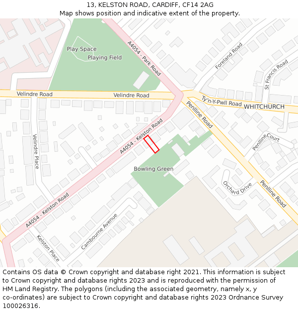 13, KELSTON ROAD, CARDIFF, CF14 2AG: Location map and indicative extent of plot