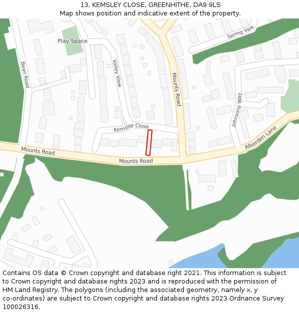 13, KEMSLEY CLOSE, GREENHITHE, DA9 9LS: Location map and indicative extent of plot