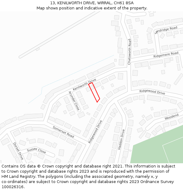 13, KENILWORTH DRIVE, WIRRAL, CH61 8SA: Location map and indicative extent of plot