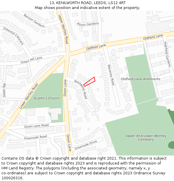 13, KENILWORTH ROAD, LEEDS, LS12 4RT: Location map and indicative extent of plot