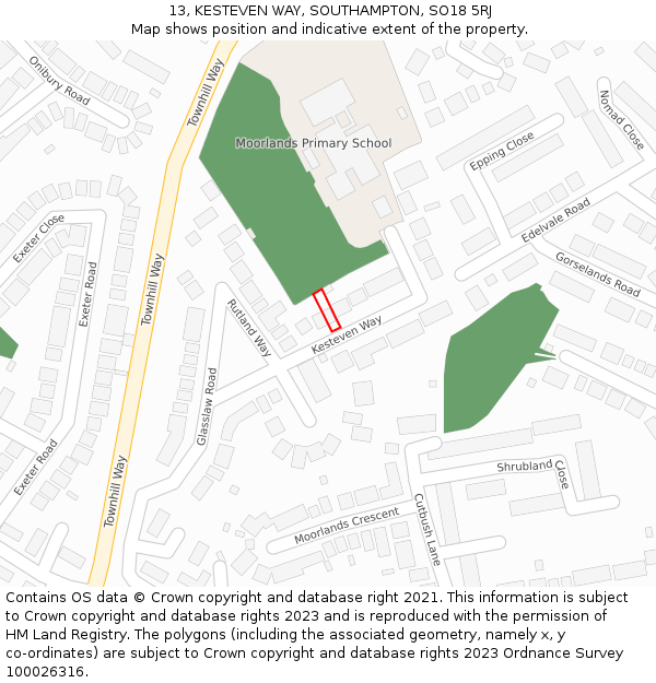 13, KESTEVEN WAY, SOUTHAMPTON, SO18 5RJ: Location map and indicative extent of plot