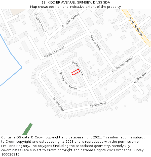 13, KIDDIER AVENUE, GRIMSBY, DN33 3DA: Location map and indicative extent of plot