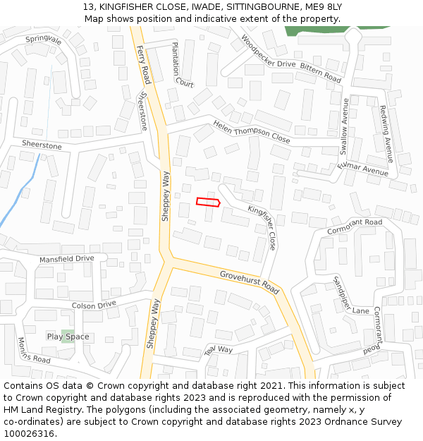 13, KINGFISHER CLOSE, IWADE, SITTINGBOURNE, ME9 8LY: Location map and indicative extent of plot