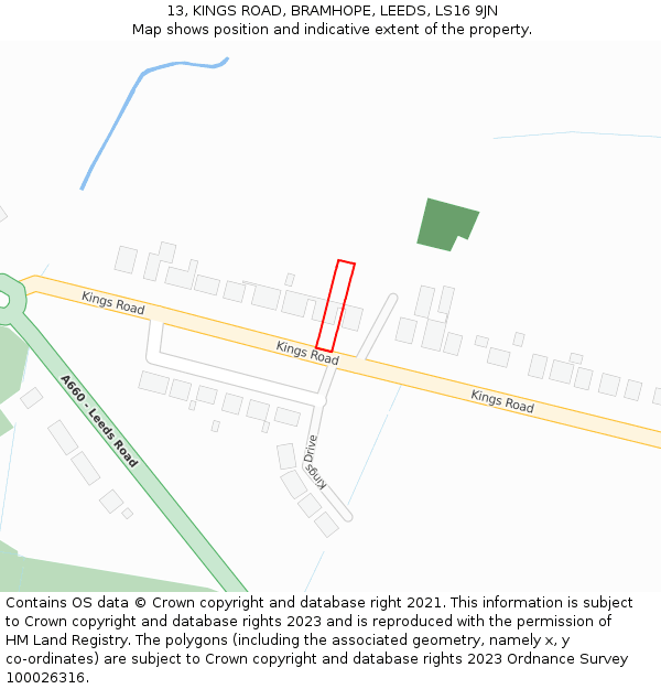 13, KINGS ROAD, BRAMHOPE, LEEDS, LS16 9JN: Location map and indicative extent of plot