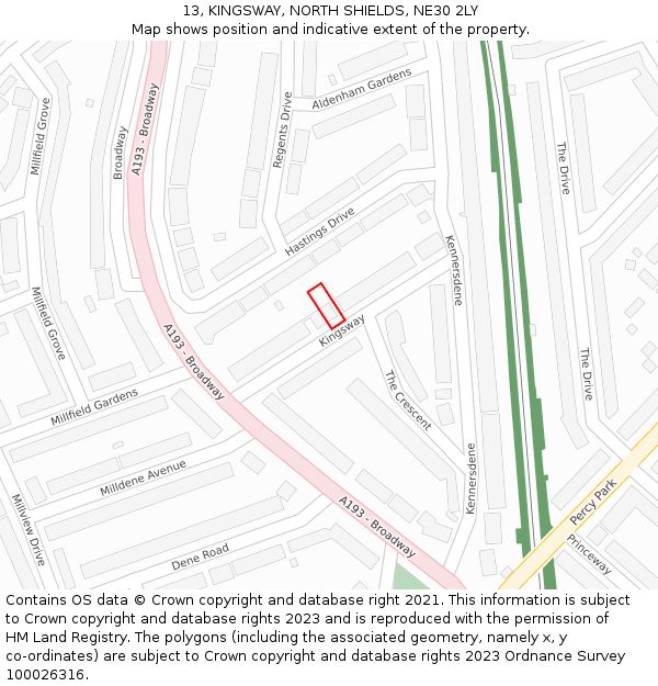 13, KINGSWAY, NORTH SHIELDS, NE30 2LY: Location map and indicative extent of plot