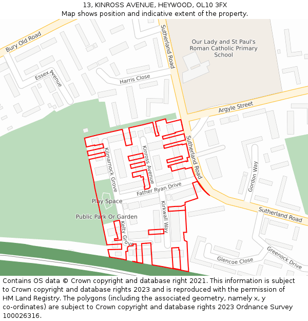 13, KINROSS AVENUE, HEYWOOD, OL10 3FX: Location map and indicative extent of plot