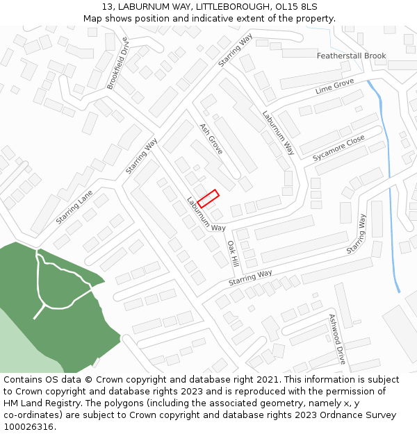 13, LABURNUM WAY, LITTLEBOROUGH, OL15 8LS: Location map and indicative extent of plot