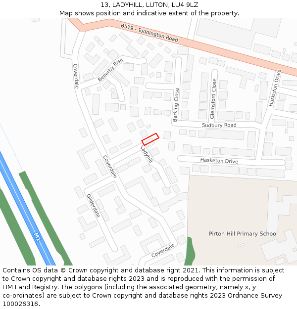 13, LADYHILL, LUTON, LU4 9LZ: Location map and indicative extent of plot