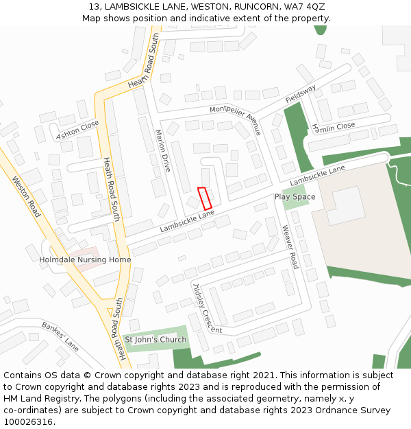 13, LAMBSICKLE LANE, WESTON, RUNCORN, WA7 4QZ: Location map and indicative extent of plot