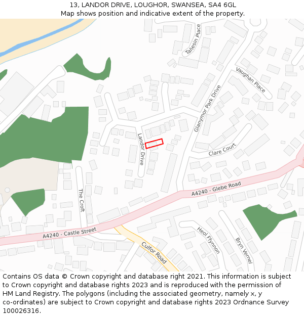 13, LANDOR DRIVE, LOUGHOR, SWANSEA, SA4 6GL: Location map and indicative extent of plot