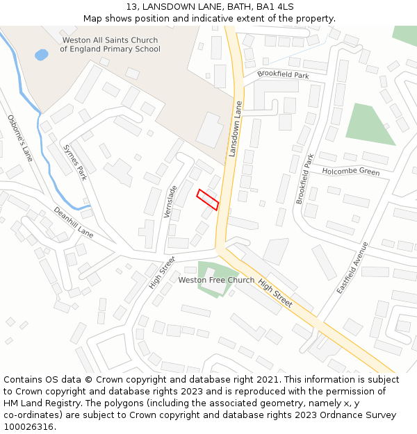 13, LANSDOWN LANE, BATH, BA1 4LS: Location map and indicative extent of plot