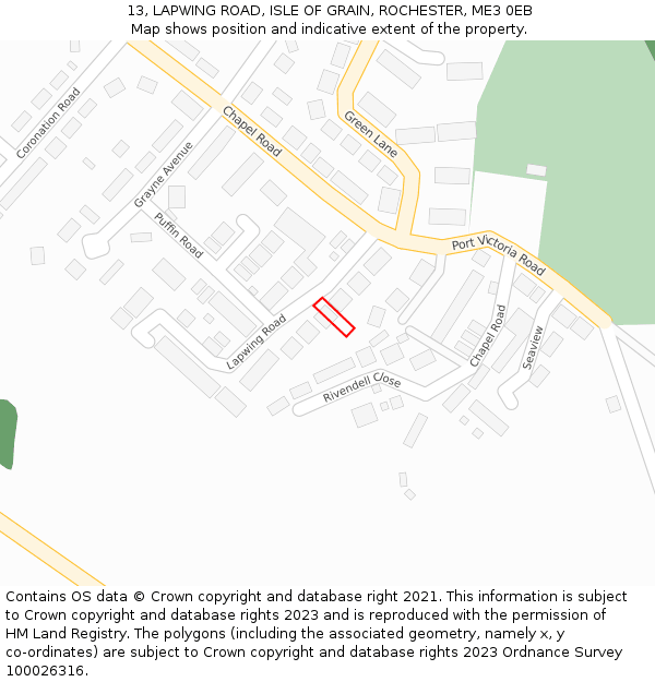 13, LAPWING ROAD, ISLE OF GRAIN, ROCHESTER, ME3 0EB: Location map and indicative extent of plot