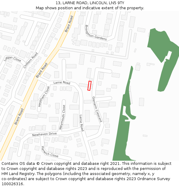 13, LARNE ROAD, LINCOLN, LN5 9TY: Location map and indicative extent of plot