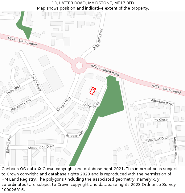 13, LATTER ROAD, MAIDSTONE, ME17 3FD: Location map and indicative extent of plot