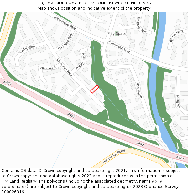 13, LAVENDER WAY, ROGERSTONE, NEWPORT, NP10 9BA: Location map and indicative extent of plot