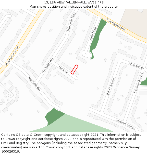 13, LEA VIEW, WILLENHALL, WV12 4PB: Location map and indicative extent of plot