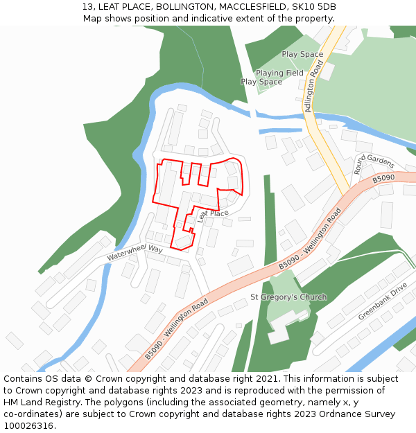 13, LEAT PLACE, BOLLINGTON, MACCLESFIELD, SK10 5DB: Location map and indicative extent of plot