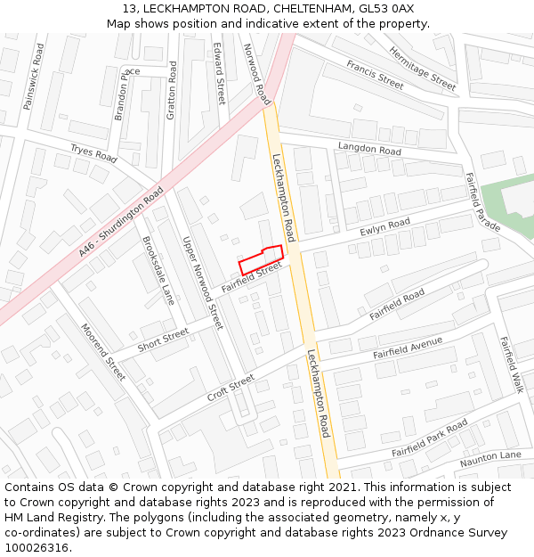 13, LECKHAMPTON ROAD, CHELTENHAM, GL53 0AX: Location map and indicative extent of plot