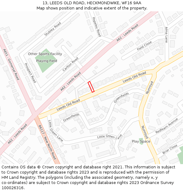 13, LEEDS OLD ROAD, HECKMONDWIKE, WF16 9AA: Location map and indicative extent of plot