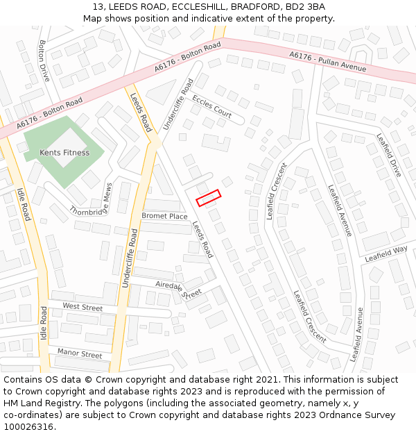 13, LEEDS ROAD, ECCLESHILL, BRADFORD, BD2 3BA: Location map and indicative extent of plot