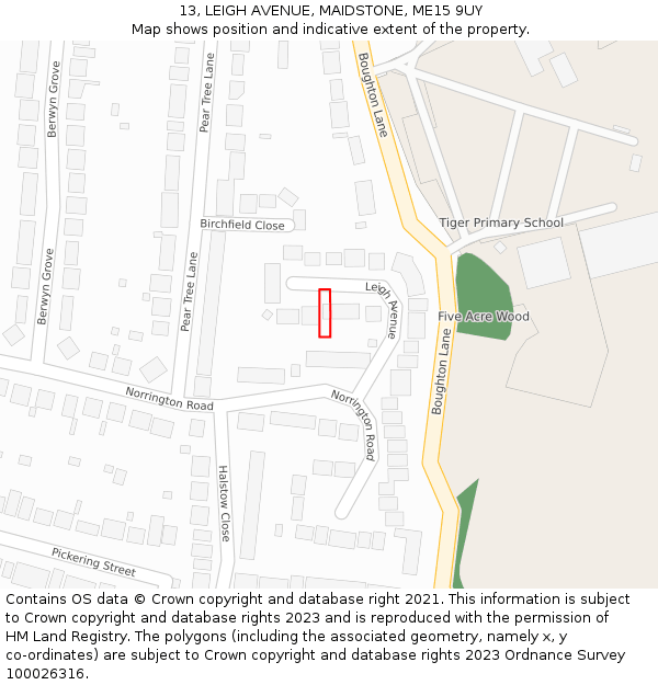 13, LEIGH AVENUE, MAIDSTONE, ME15 9UY: Location map and indicative extent of plot