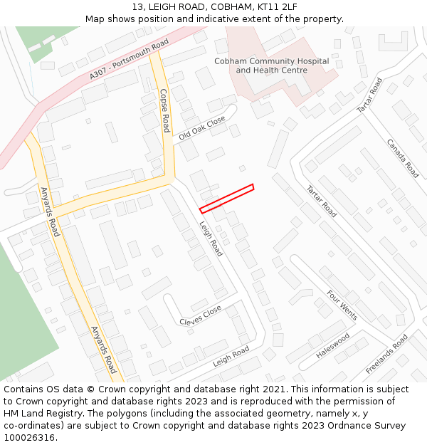 13, LEIGH ROAD, COBHAM, KT11 2LF: Location map and indicative extent of plot