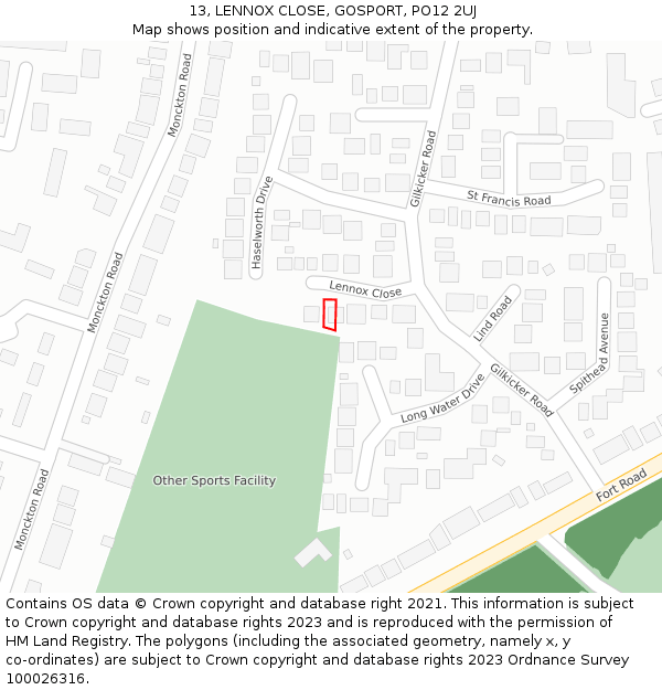 13, LENNOX CLOSE, GOSPORT, PO12 2UJ: Location map and indicative extent of plot