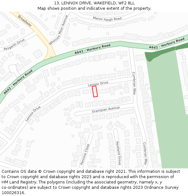 13, LENNOX DRIVE, WAKEFIELD, WF2 8LL: Location map and indicative extent of plot