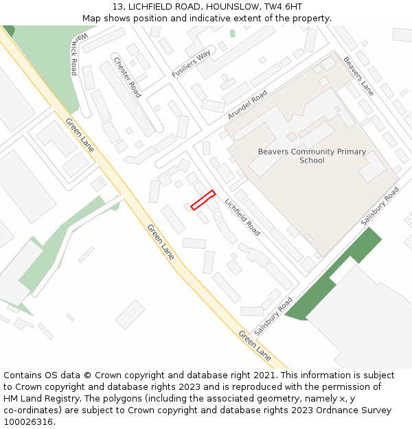 13, LICHFIELD ROAD, HOUNSLOW, TW4 6HT: Location map and indicative extent of plot