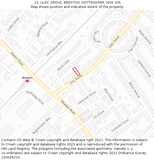 13, LILAC GROVE, BEESTON, NOTTINGHAM, NG9 1PA: Location map and indicative extent of plot