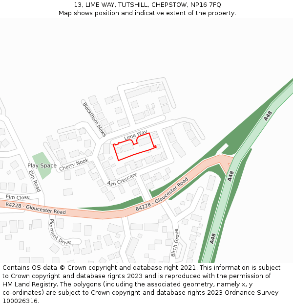 13, LIME WAY, TUTSHILL, CHEPSTOW, NP16 7FQ: Location map and indicative extent of plot