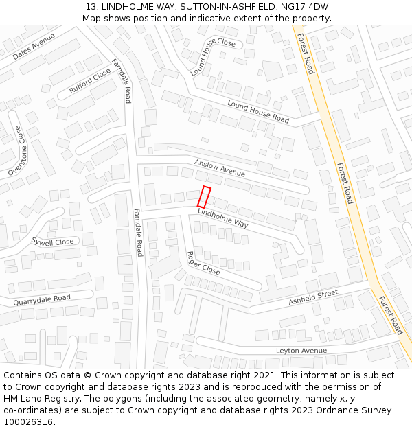 13, LINDHOLME WAY, SUTTON-IN-ASHFIELD, NG17 4DW: Location map and indicative extent of plot