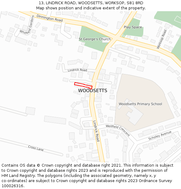 13, LINDRICK ROAD, WOODSETTS, WORKSOP, S81 8RD: Location map and indicative extent of plot