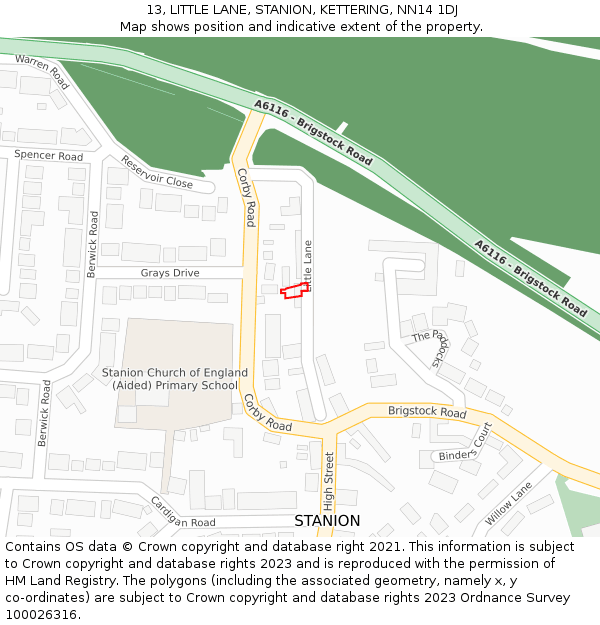 13, LITTLE LANE, STANION, KETTERING, NN14 1DJ: Location map and indicative extent of plot