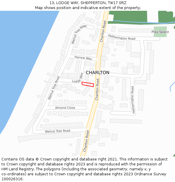 13, LODGE WAY, SHEPPERTON, TW17 0RZ: Location map and indicative extent of plot