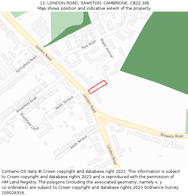 13, LONDON ROAD, SAWSTON, CAMBRIDGE, CB22 3XE: Location map and indicative extent of plot