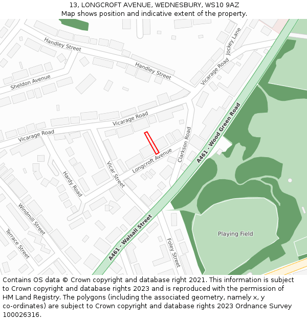 13, LONGCROFT AVENUE, WEDNESBURY, WS10 9AZ: Location map and indicative extent of plot