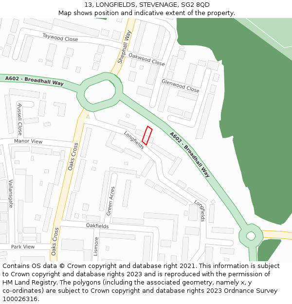 13, LONGFIELDS, STEVENAGE, SG2 8QD: Location map and indicative extent of plot