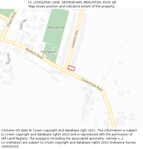 13, LONGLAND LANE, GEORGEHAM, BRAUNTON, EX33 1JR: Location map and indicative extent of plot